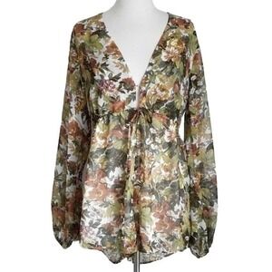 NWT Show Me Your Mumu Green Floral Sexy Low-Cut Long-Sleeve Zoe Romper- XS‎